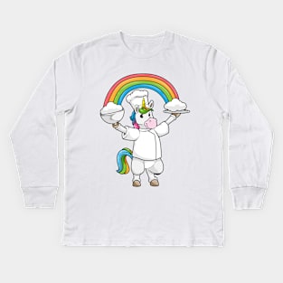 Unicorn as a cook with a serving plate Kids Long Sleeve T-Shirt